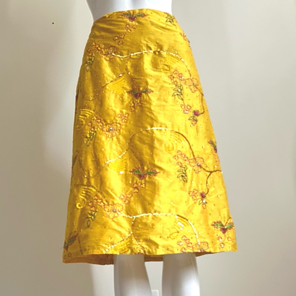 Lotta Stensson Floral Embroidered Yellow Silk Skirt